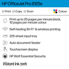 HP OfficeJet Pro 8125e All-in-One Printer with 3 months instant ink-UPGRADED FEATURES - Fast colour printing, scan, copy, auto 2-sided printing, auto document feeder, and a 225-sheet input tray