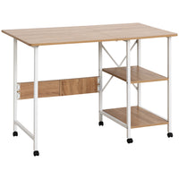 HOMCOM 42.1" Folding Computer Desk with Storage Shelves - Natural-Foldable design for home office, dorm, bedroom, study room