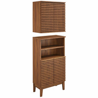 Modway Render Bathroom Cabinet Set - Walnut-Freestanding and Wall-Mounted Design