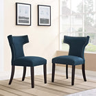 Modway Curve Fabric Dining Side Chair - Azure - 2 Pack-Black Rubberwood Legs