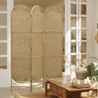 HOMCOM 3 Panel Arched Top Woven Freestanding Room Divider for Bedroom - Natural Wood-Features a unique arched top, instantly adding a bohemian vibe to space 

