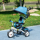 Qaba 6-in-1 Toddler Tricycle Stroller with Basket and Canopy - Blue-5-point safety harness and safety bar secures the child, enhancing parental peace of mind 