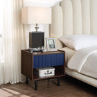 Manhattan Comfort Duane 20.23" Mid-Century Modern Nightstand - Dark Brown/Navy Blue-Includes 1 Full Extension Drawer, and 1 Thin Open Shelf