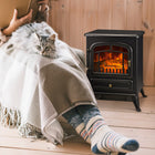 HOMCOM 16" 750/1500W Freestanding Electric Fireplace Heater - Black-No venting electric with two heat setting to warm 162-216 sqft area  