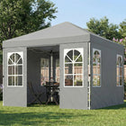 Outsunny 9.6 ft W x 9.6 ft L Pop Up Canopy Tent with 4 Sidewalls - 1-Button Push - Light Grey-Features a pop-up design with a one-push central lock for tool-free setup in just 30 minutes