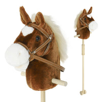 Qaba Unicorn Plush Hobby Horse with Wood Wheels, Real Sounds for Kids - Brown-Features realistic neighing and galloping sounds, inspiring creative and imaginative adventures 