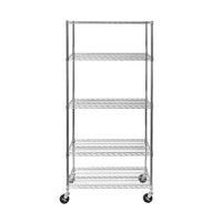 Seville Classics 5-Tier NSF Steel Wire Shelving Rack with Wheels - 72" H x 36" W x 24" D-Material: Chrome / Metal
