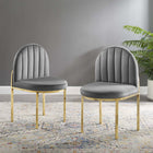Modway Isla Performance Velvet Dining Side Chair - Gold/Grey - 2 Pack-Gold Stainless Steel Base