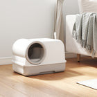 PawHut Cat Litter Box with Easy Clean Drawer and Scoop - White/Grey-The sand drop area helps prevent litter tracking, keeping your floors clean 