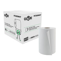 Globe Commercial RT205WHT Roll Towels - White - 205'/Pack - 24 Pack-Core diameter is 1.875” and roll diameter is 7.5”