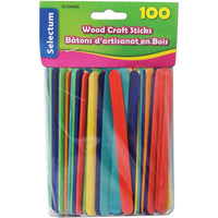 Selectum Wood Craft Stick - Assorted Colours - 100 Pack-Craft Stick - Assorted Colours