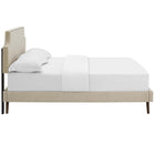 Modway Corene Fabric Queen Platform Bed with Round Splayed Legs - Beige-Center Rail with Support Two Legs