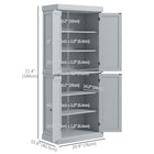 HOMCOM 72.5" H Freestanding 4-Door Kitchen Pantry Cabinet with Shelves - Grey-Magnetic doors with round handles make it easy opening and closing 