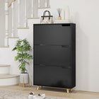 HOMCOM Narrow Shoe Cabinet with 3 Flip Doors & Adjustable Shelves - Black-Anti-tipping straps ensure safety by securing cabinet to wall
