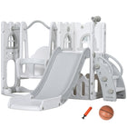 Qaba 6-in-1 Slide and Swing Set with Basketball Hoop, Climber - Grey-6-in-1 design includes slide, swing, climber, storage, telescope, basketball hoop 