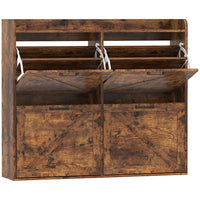 HOMCOM Slim Shoe Storage Cabinet with 4 Flip Drawers - Rustic Brown-Four flip drawers hold up to 16 pairs of shoes