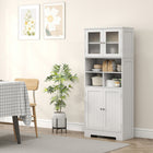 HOMCOM 57" H Modern Kitchen Pantry Cabinet with Glass Doors - White-Colour: White 
