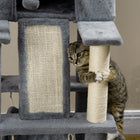 PawHut 55" Activity Center Cat Tree Tower with Hanging Ball Toys, Condo, Hammocks and Ramp - Grey-Colours: Grey, Cream 