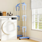 HOMCOM 4-Tier Steel Foldable Clothes Drying Rack with 4 Castors - Blue-Fold each shelf to meet your size requirements. Also, when not in use, you can fold it up for ample storage 