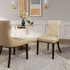 Manhattan Comfort Reine 19.7" Traditional Faux Leather Upholstered Dining Chairs - Cream and Walnut - Set of 2-Frame Made of Solid Beech Wood with Rich Walnut Finish