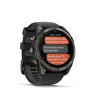 Garmin fēnix 8 Pro Multisport GPS Smartwatch - 51 mm - Carbon Grey DLC Titanium with Black/Pebble Grey Silicone Band-SOS AND GARMIN RESPONSE - In an emergency, inReach satellite technology allows you to trigger an interactive SOS message to the 24/7-staffed Garmin Response coordination center.