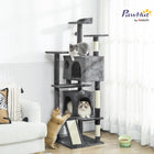 PawHut 63" H Cat Tree with Two Cat Condos - Dark Grey-Includes scratching posts and ramp for natural clawing instincts 