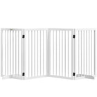 PawHut Foldable Free Standing Pet Gate with Support Feet - White-Four-part barrier, flexibly foldable for various setup options 