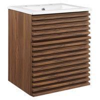 Modway Render 18" Wall-Mount Bathroom Vanity - Walnut/White-Mid-Century Modern Vanity