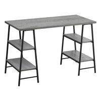 Monarch Specialties 7524 48" Computer Desk - Grey/Black Metal-Industrial-style computer desk with 4 fixed, open shelves supported by sawhorse-style legs in a black metal finish