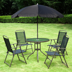 Outsunny 6 Pieces Patio Dining Set with Umbrella Round Table Folding Chairs - Black-Solid steel frame and durable 450g/㎡ texilene in a fashionable craftsmanship