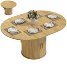 HOMCOM 43.3"-59" Round Extendable Table with Double Shelves & Fluted Doors for 4-6 - Natural Wood-Smooth rails allow quick, effortless extension
