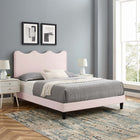 Modway Current Performance Velvet Full Platform Bed with Black Wood Legs - Pink-Stain-Resistant Performance Velvet