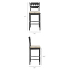 Modway Jax Oak Wood Bar Stool With Wavy Razor Back and Cushion - Black Oatmeal Stripe-Wavy Razor Back