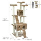 PawHut 70.5" Large Cat Tree with Scratch Post and Condo - Beige-Warm and soft platforms and condos offer comfortable room for your cat to take a nap 