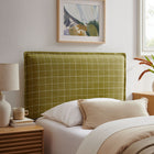 Modway Camille Checkered Linen Blend Twin Size Headboard - Artichoke Windowpane Check-Padded Pillow Design
