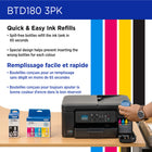 Brother Genuine BTD180 3-Piece Ink Cartridge Set - High Yield - Cyan - Magenta - Yellow-Compatible with the following Brother INKvestment Tank printers: MFC-T580DW, MFC-T780DW, and MFC-T980DW.