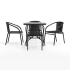 Flash Furniture 28" Square Glass Metal Table with Black Rattan Edging & 4 Black Rattan Stack Chairs-Square Table