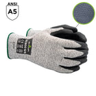 SHOWA S-TEX Microporous Embossed Nitrile A5 Cut Resistant Poly Glove - Knit HPPE/Stainless Steel Liner - Black/Grey - Small -Embossed S-shaped grip