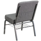 Flash Furniture HERCULES Series 21"W Church Chair with Book Rack & Silver Vein Frame - Grey Fabric-Book Pouch on Back