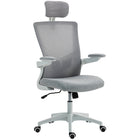 HOMCOM Ergonomic Office Chair with Adjustable Headrest - Grey-Stay comfortable all day with a breathable linen-look seat and mesh back