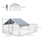 PawHut Metal Chicken Coop with Anti-Ultraviolet Cover - 13.1' x 9.8' x 6.4' - Silver-Tall height allows owners to enter and exit feeding areas easily 