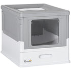 PawHut Enclosed Cat Litter Box with Scoop, Tray, Top Entry and Foldable - Grey-Fully enclosed with hard push doors over doorways to avoid smells 
