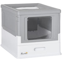 PawHut Enclosed Cat Litter Box with Scoop, Tray, Top Entry and Foldable - Grey-Fully enclosed with hard push doors over doorways to avoid smells 