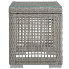 Modway Aura Outdoor Patio Wicker Rattan Side Table - Grey-Tempered Glass Top