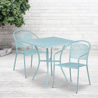 28'' Square Sky Blue Indoor-Outdoor Steel Patio Table Set with 2 Round Back Chairs [CO-28SQ-03CHR2-SKY-GG]-Sky Blue Powder Coat Finish