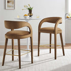 Modway Pinnacle Performance Velvet Bar Stool - Brown Gold - Set of 2-Dense Foam Padding