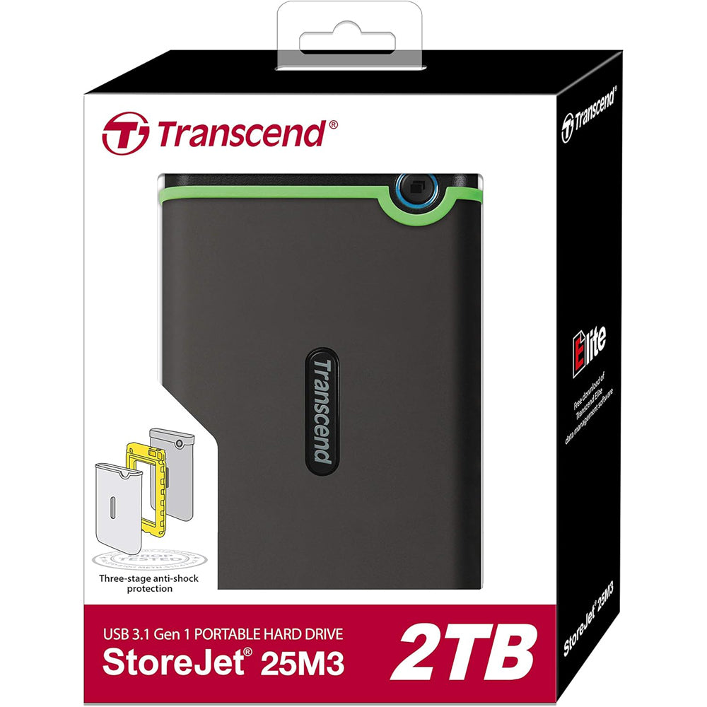 Transcend Storejet 25M3 Portable USB 3.1 Hard Drive - 2 TB - Iron