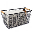 My Home My Living Wire Rectangle Baskets with Wood Handle 3-Piece Set - 14.5”W x 10”D x 8”H - Black-Strong rubber wood handles and durable wire construction
