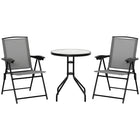 Outsunny Folding Patio Bistro Set with Reclining Chairs and Round Table - Grey-Foldable chairs with adjustable backrest, sling fabric seat and curved armrests for optimal comfort 