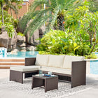 Manhattan Comfort Menton Modern Patio 2-Seater and Lounge Chair Set with Coffee Table - Brown/Cream-2-Seater Measures: 48.43" Length, 25.20" Depth, 26.38" Height